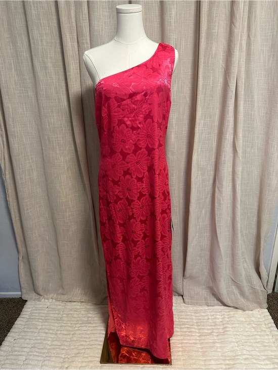 Lulus Dresses & Skirts - Lulu's Chasing Desire Hot Pink Satin Jacquard One-Shoulder Maxi Dress